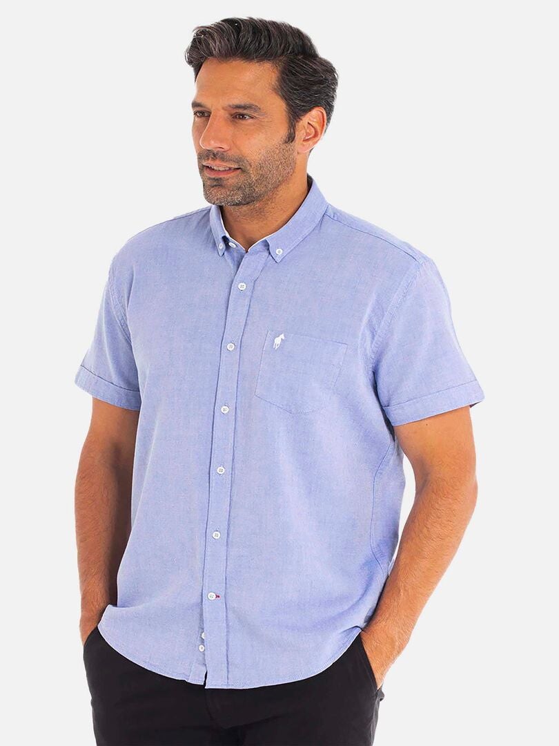 Chemise Homme, Chemise Homme Manches Courtes Feuilles Bleues