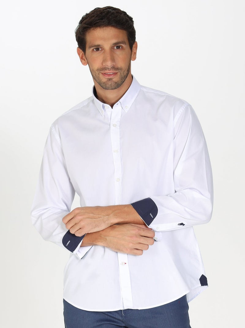 Gentleman Farmer - Chemise popeline manches longues en coton CROSBY Blanc - Kiabi