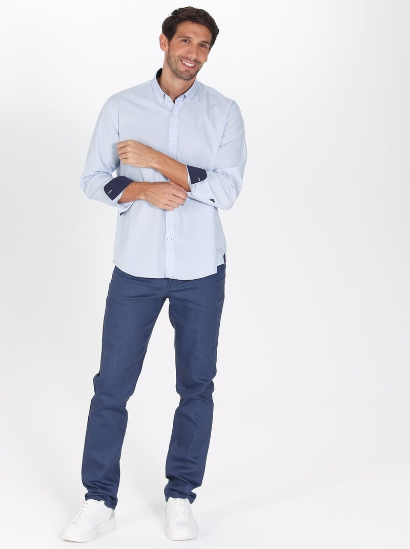 Gentleman Farmer - Chemise popeline manches longues en coton CROSBY Bleu ciel - Kiabi