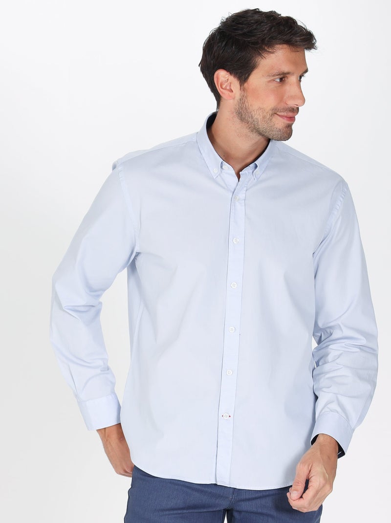 Gentleman Farmer - Chemise popeline manches longues en coton CROSBY Bleu ciel - Kiabi