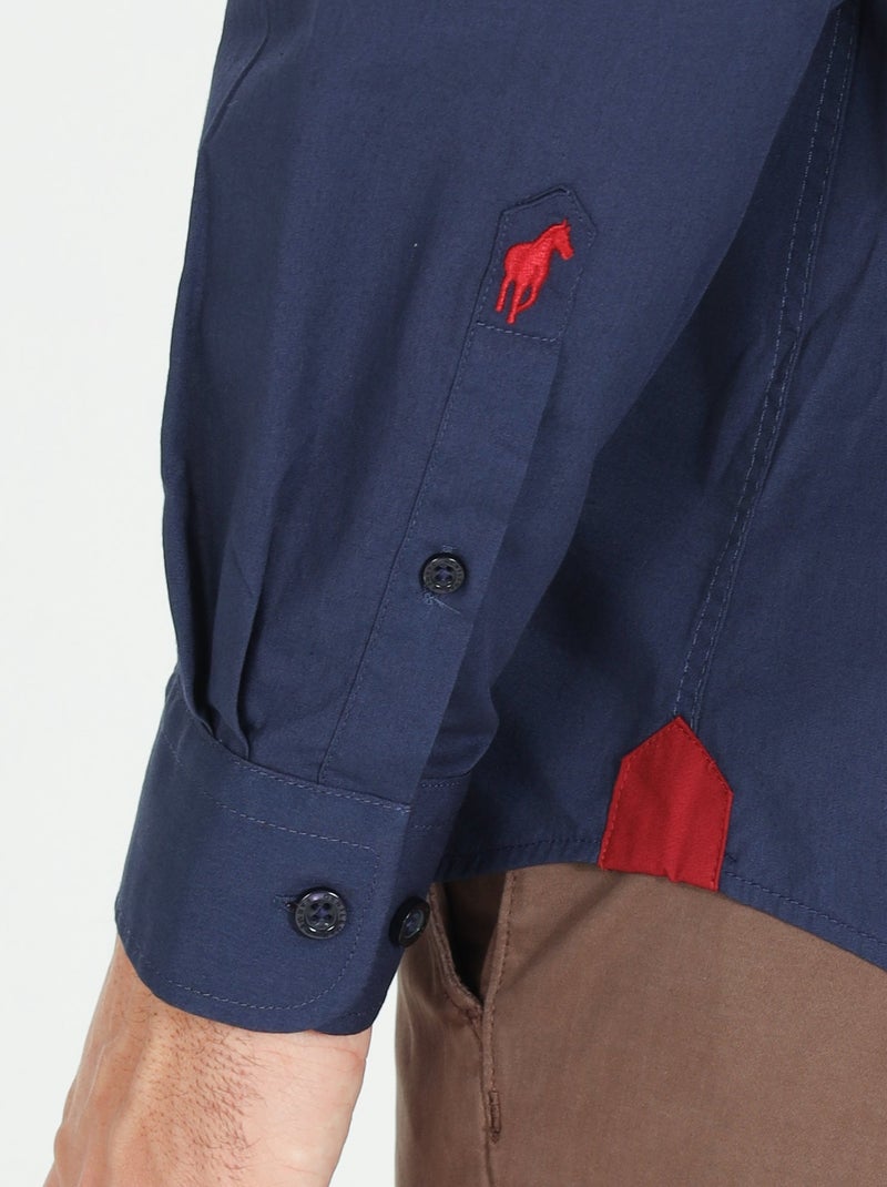 Gentleman Farmer - Chemise popeline manches longues en coton CROSBY Bleu marine - Kiabi