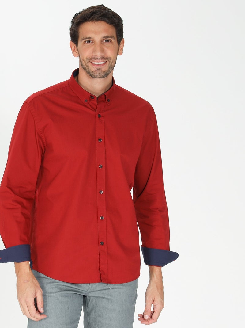 Gentleman Farmer - Chemise popeline manches longues en coton CROSBY Bordeaux - Kiabi