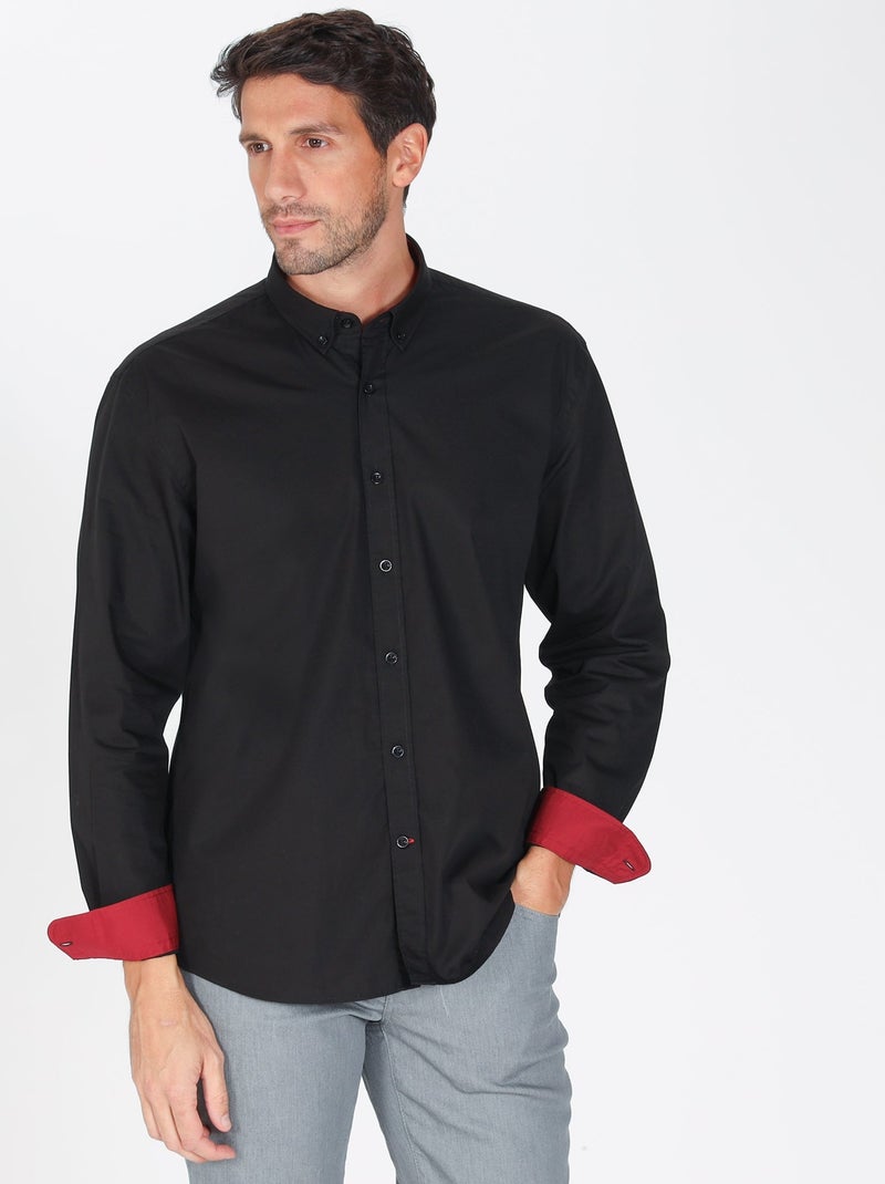 Gentleman Farmer - Chemise popeline manches longues en coton CROSBY Noir - Kiabi
