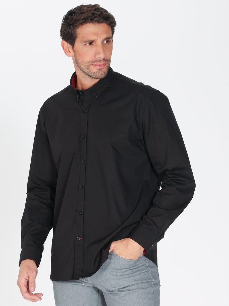Gentleman Farmer - Chemise popeline manches longues en coton CROSBY Noir - Kiabi