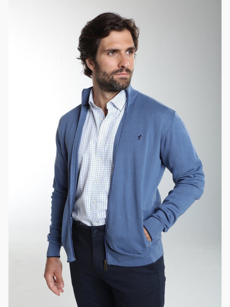 Gentleman farmer - gilet manches longues coton morgan Bleu - Kiabi