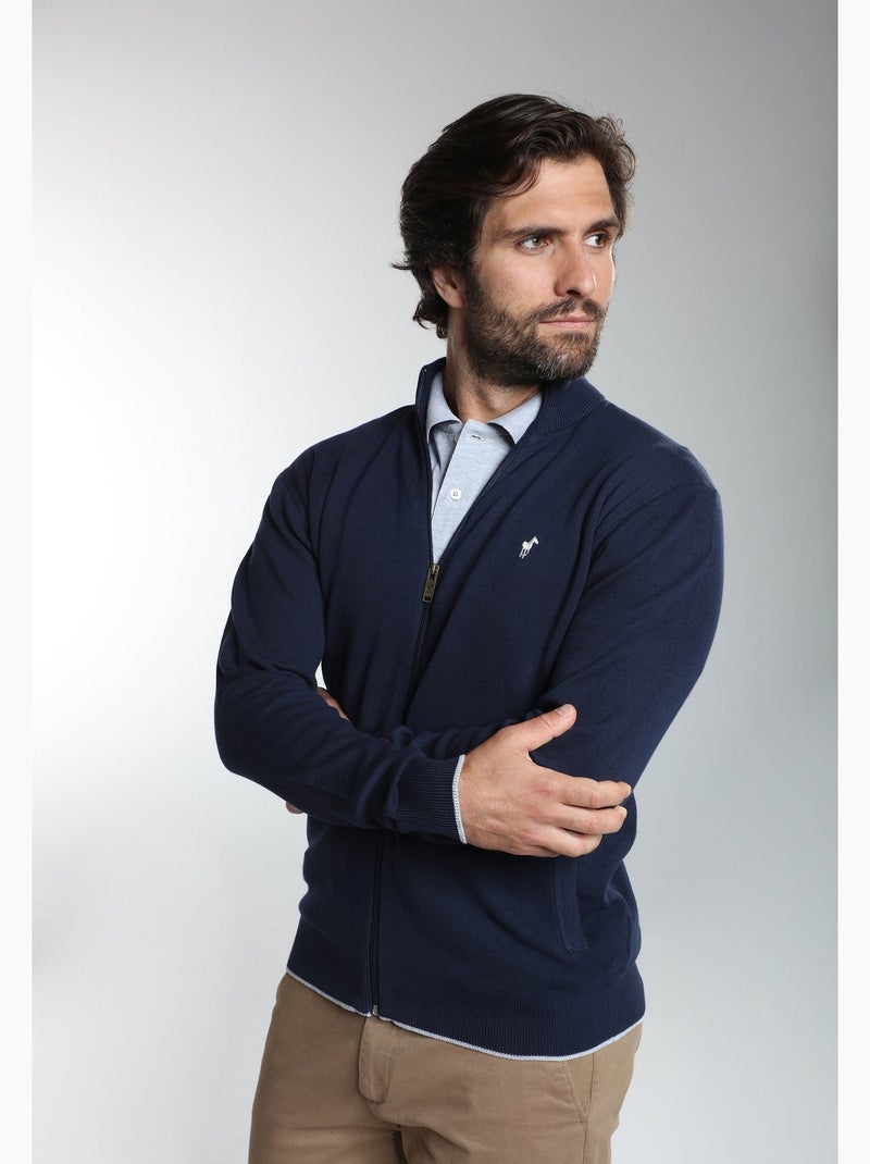 Gentleman farmer - gilet manches longues coton morgan Bleu marine - Kiabi