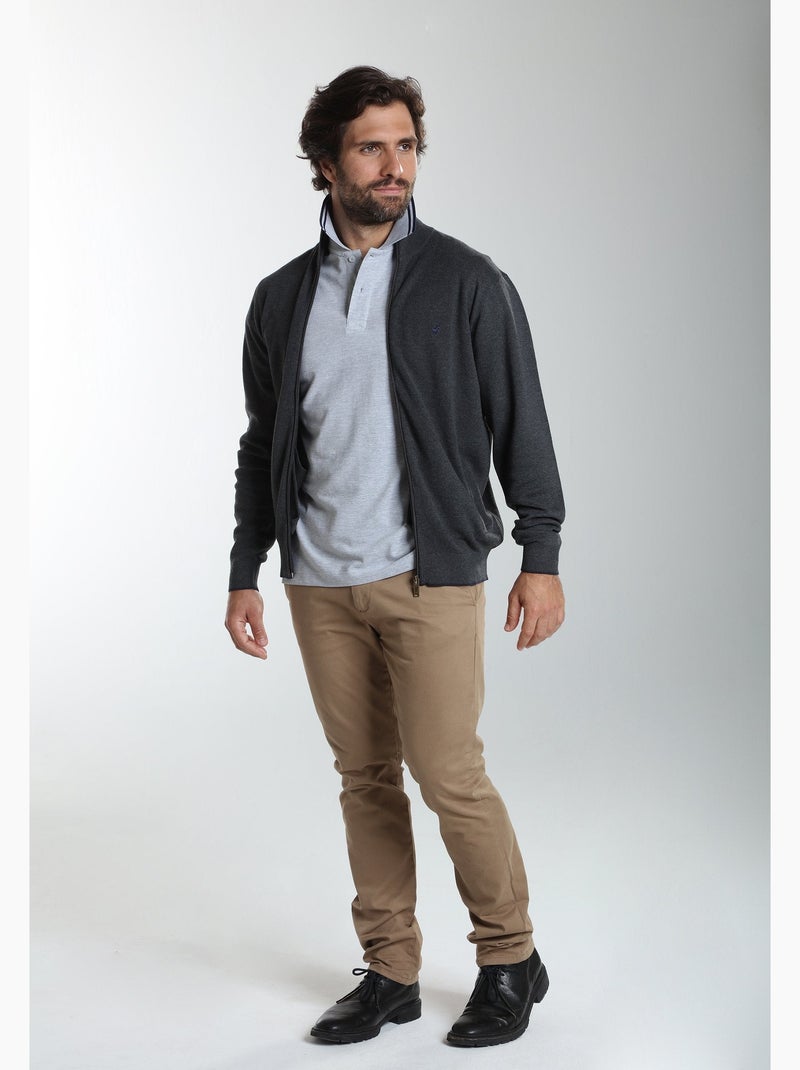 Gentleman farmer - gilet manches longues coton morgan gris anthracite - Kiabi