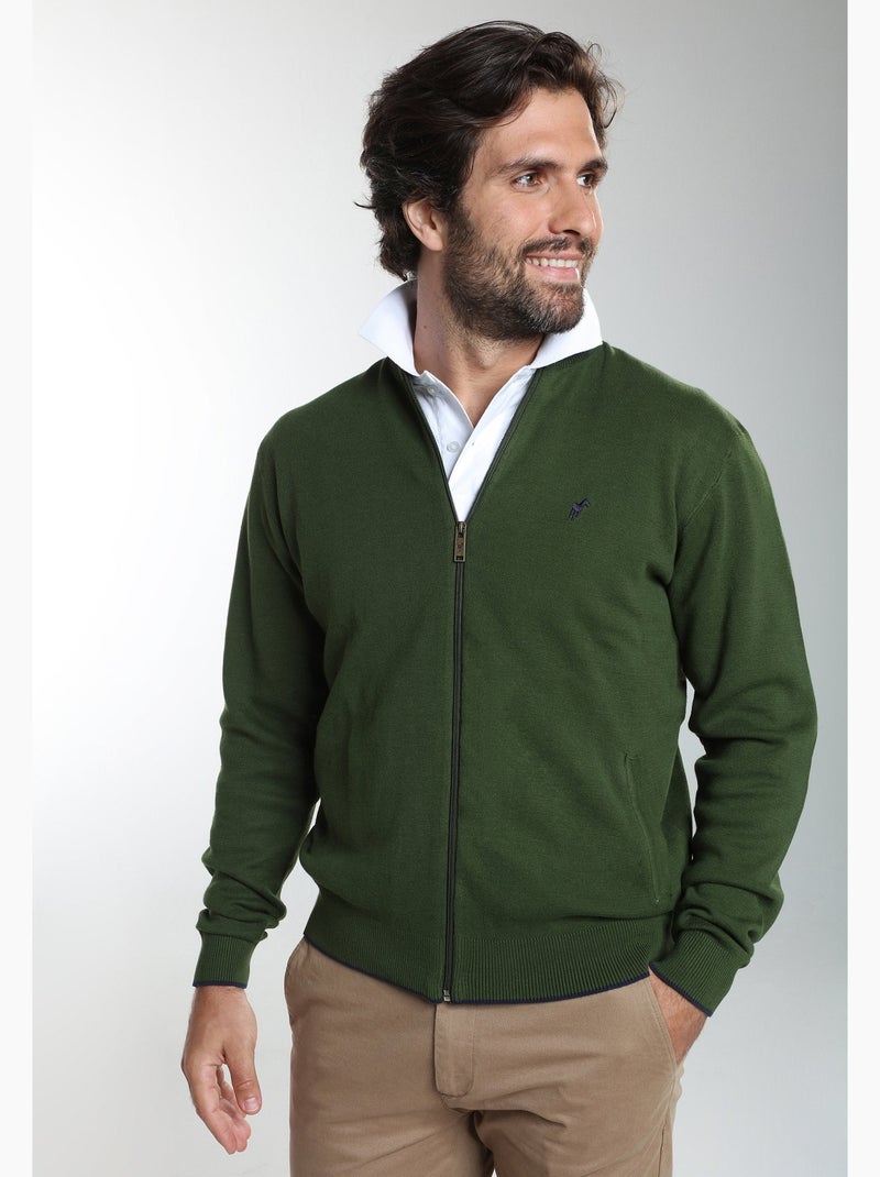 Gentleman farmer - gilet manches longues coton morgan Kaki - Kiabi