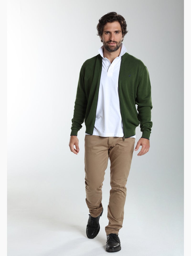 Gentleman farmer - gilet manches longues coton morgan Kaki - Kiabi