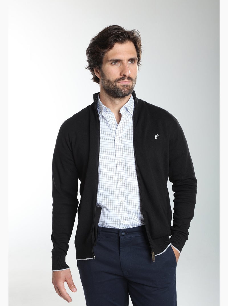 Gentleman farmer - gilet manches longues coton morgan Noir - Kiabi