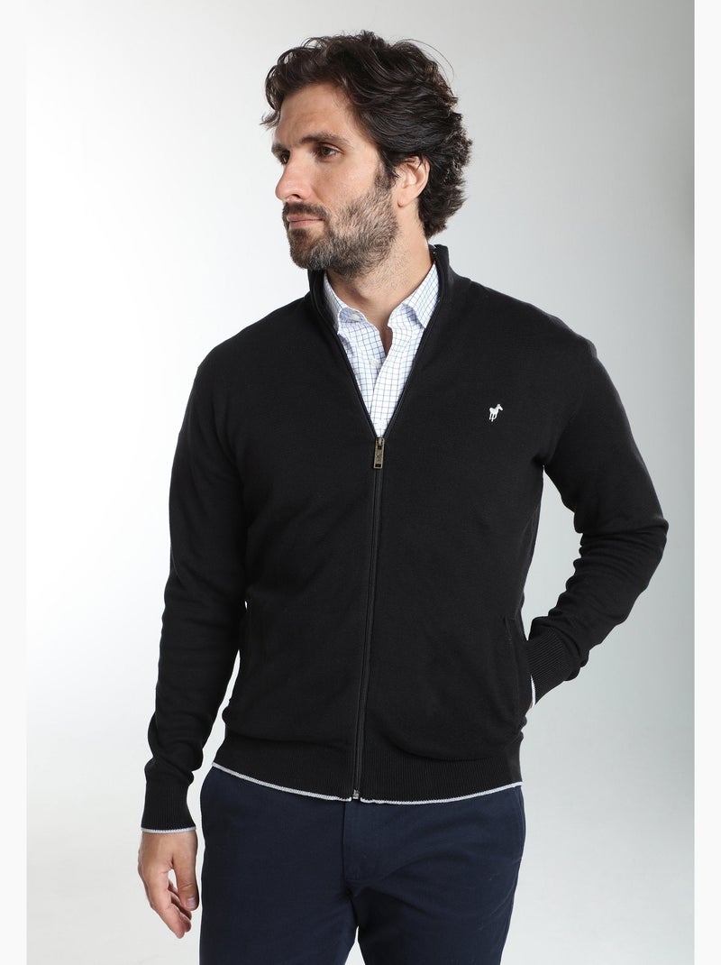 Gentleman farmer - gilet manches longues coton morgan Noir - Kiabi