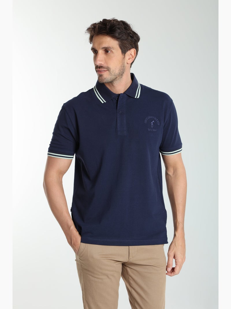 Gentleman Farmer - Polo manches courtes en coton PRAY Bleu marine - Kiabi