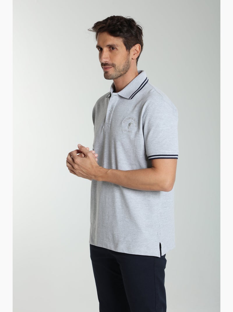 Gentleman Farmer - Polo manches courtes en coton PRAY Gris chiné - Kiabi