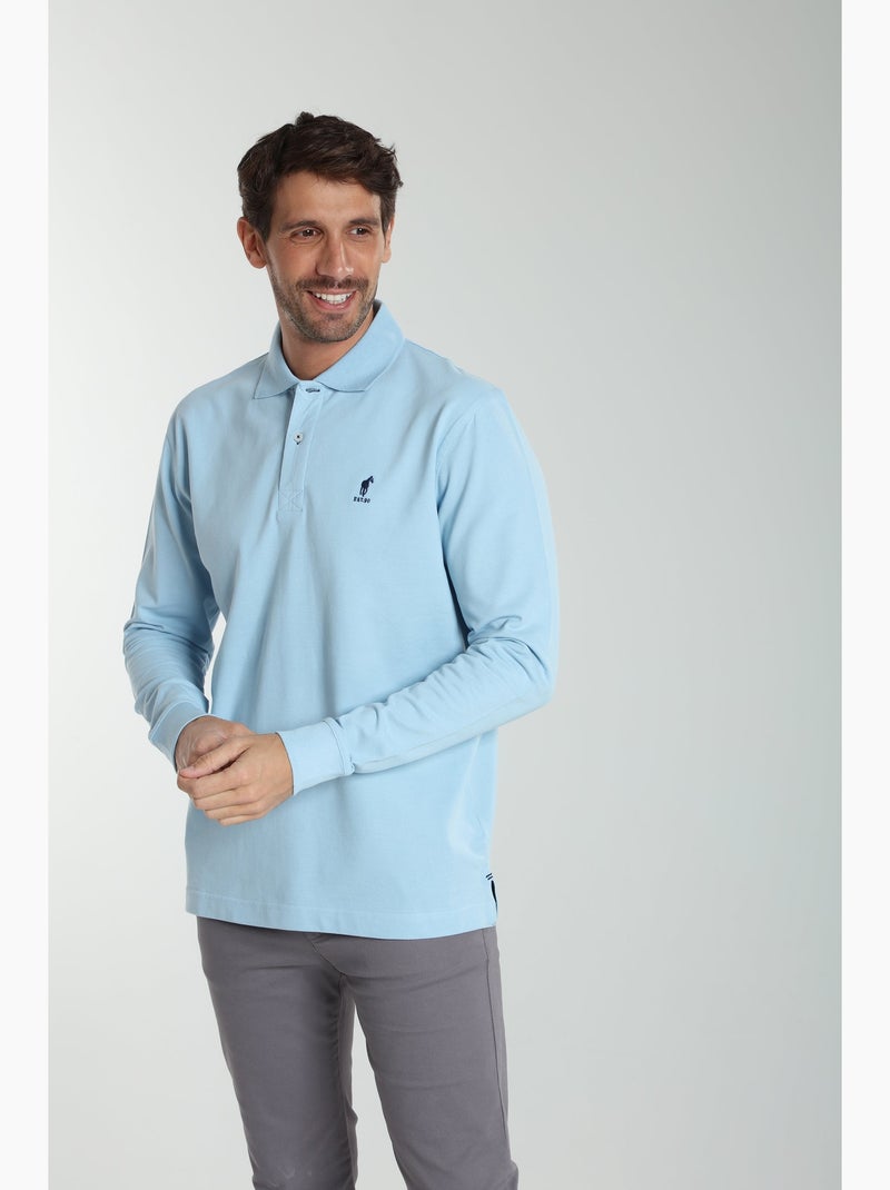 Gentleman Farmer - Polo manches longues en coton PERY Bleu ciel - Kiabi