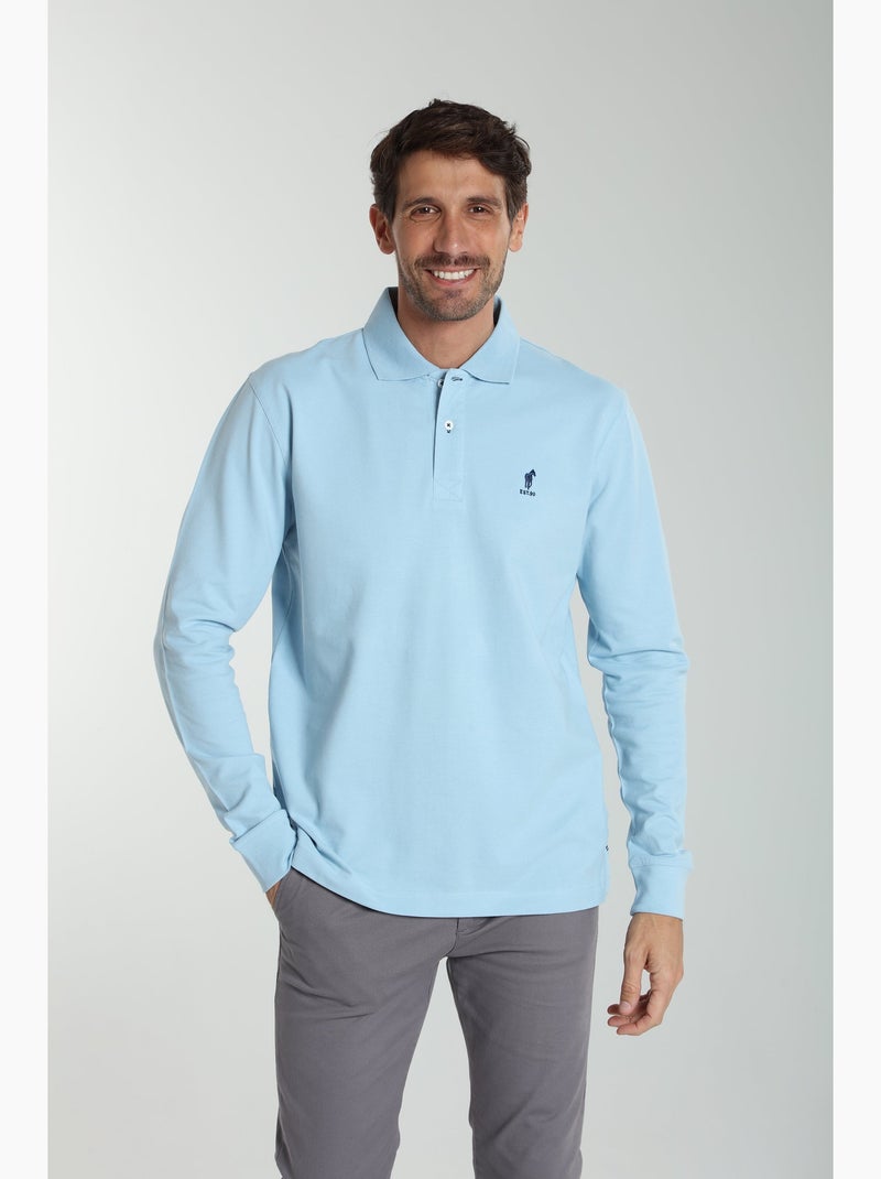 Gentleman Farmer - Polo manches longues en coton PERY Bleu ciel - Kiabi