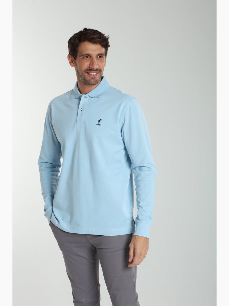 Gentleman Farmer - Polo manches longues en coton PERY Bleu ciel - Kiabi
