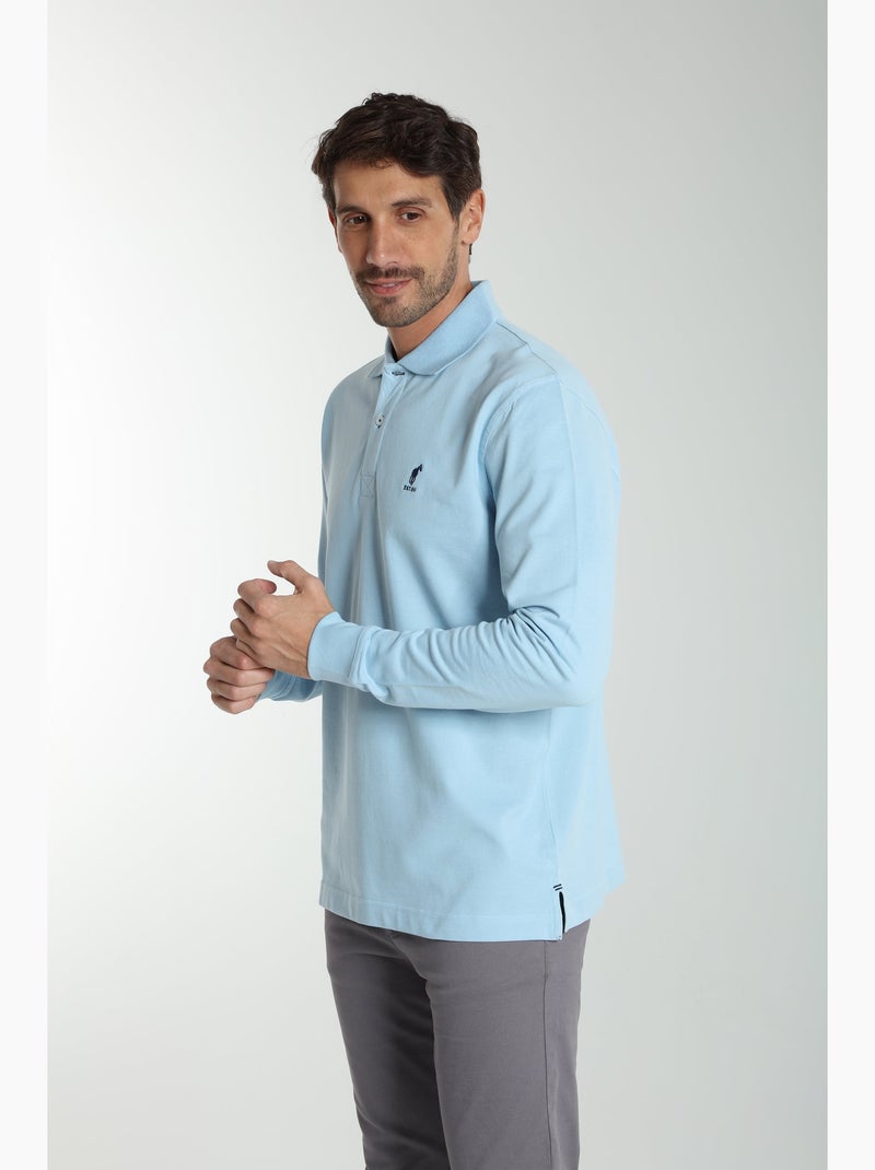 Gentleman Farmer - Polo manches longues en coton PERY Bleu ciel - Kiabi