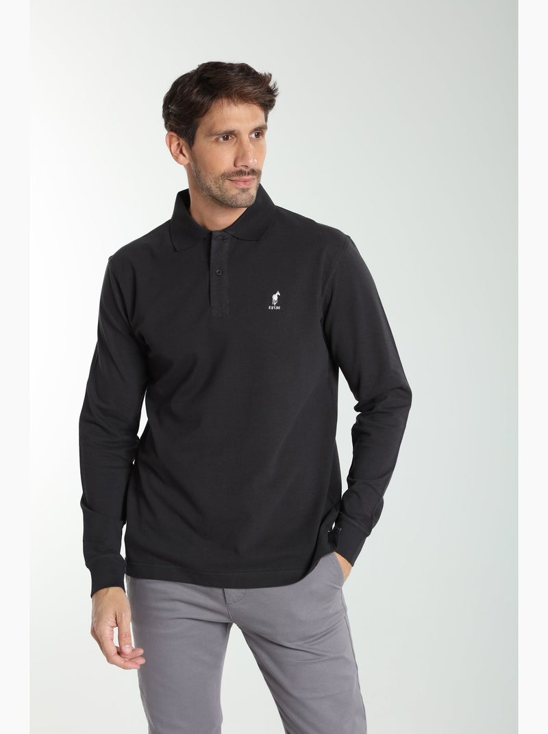 Gentleman Farmer - Polo manches longues en coton PERY Noir - Kiabi