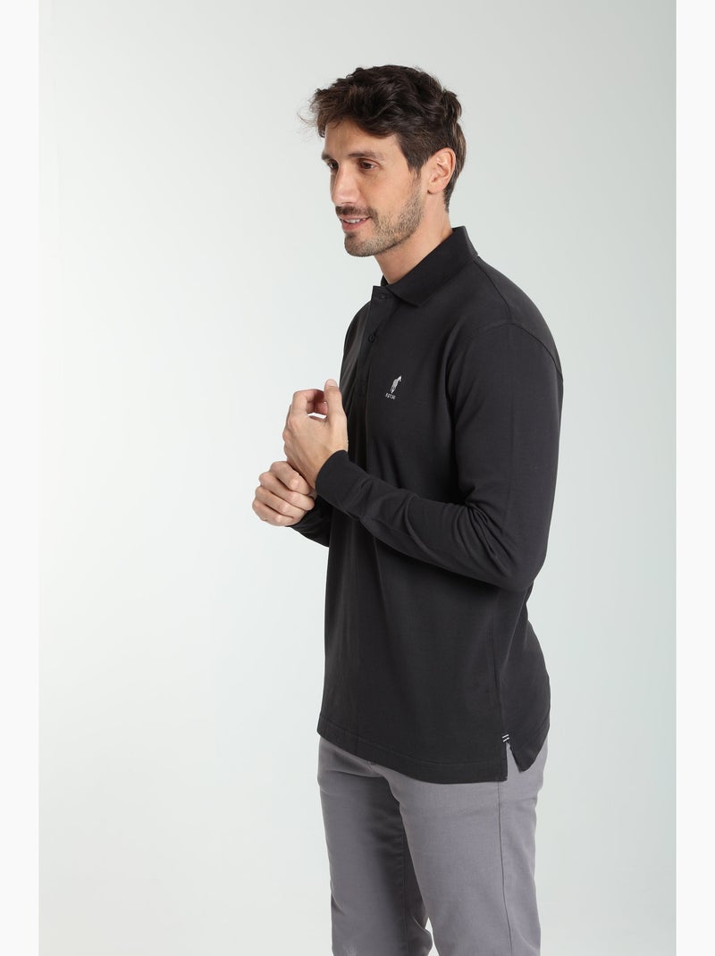 Gentleman Farmer - Polo manches longues en coton PERY Noir - Kiabi