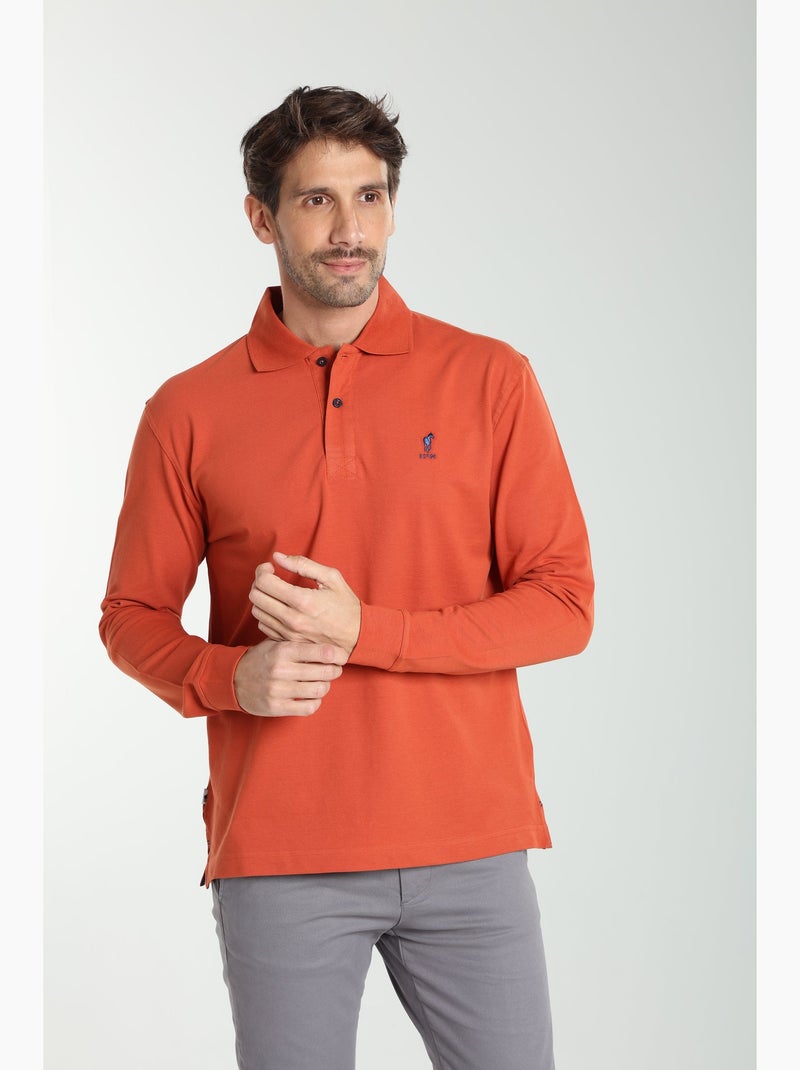 Gentleman Farmer - Polo manches longues en coton PERY Rouge brique - Kiabi