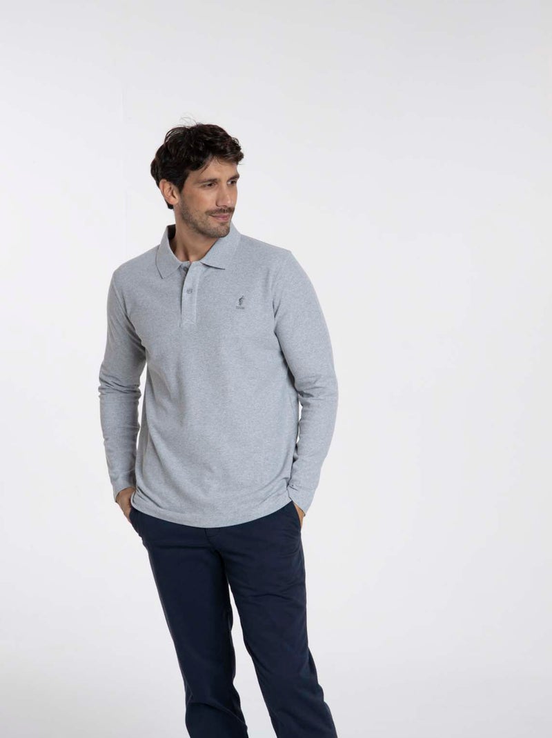 Gentleman Farmer - Polos manches longues en coton ORLEANS Gris chiné - Kiabi