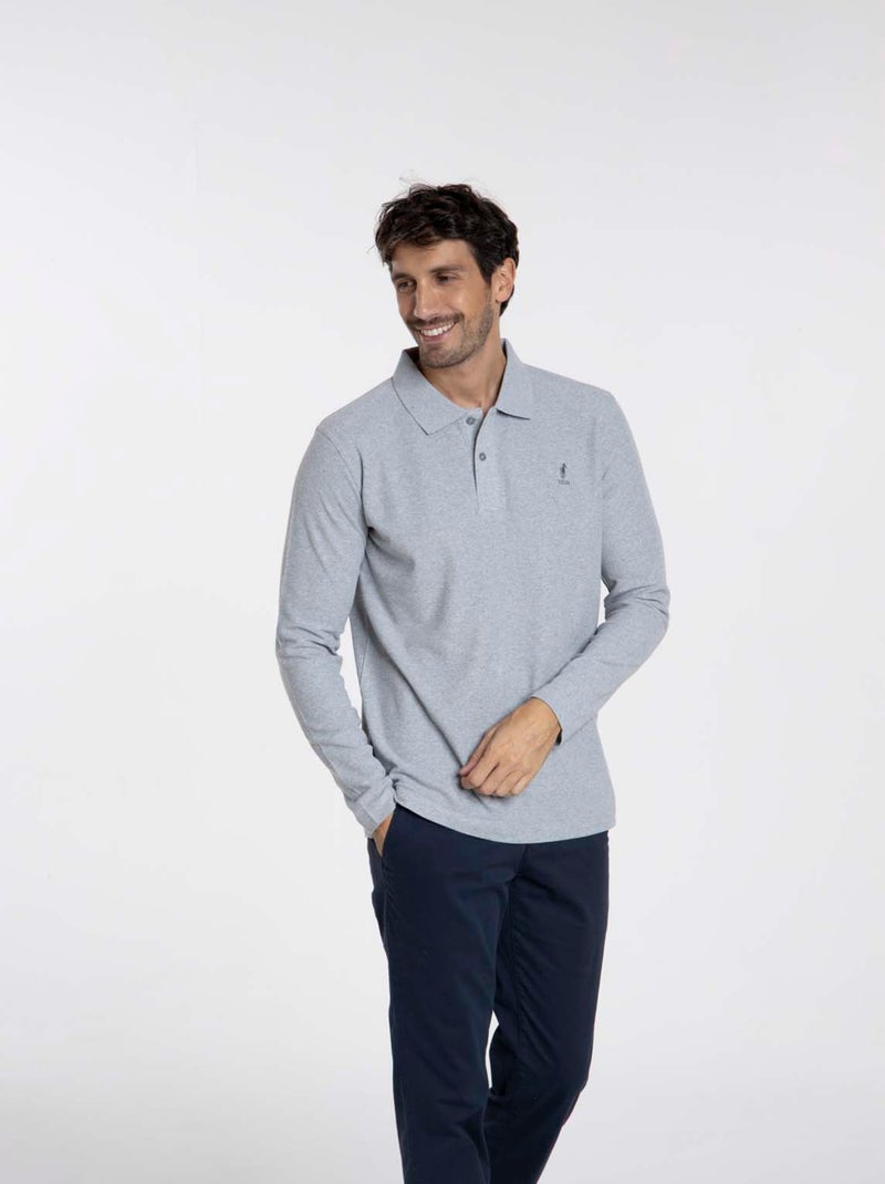 Gentleman Farmer - Polos manches longues en coton ORLEANS Gris chiné - Kiabi