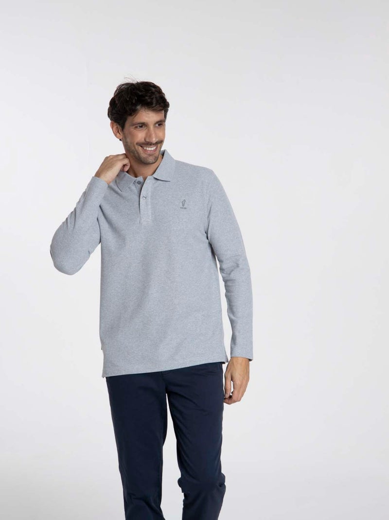 Gentleman Farmer - Polos manches longues en coton ORLEANS Gris chiné - Kiabi