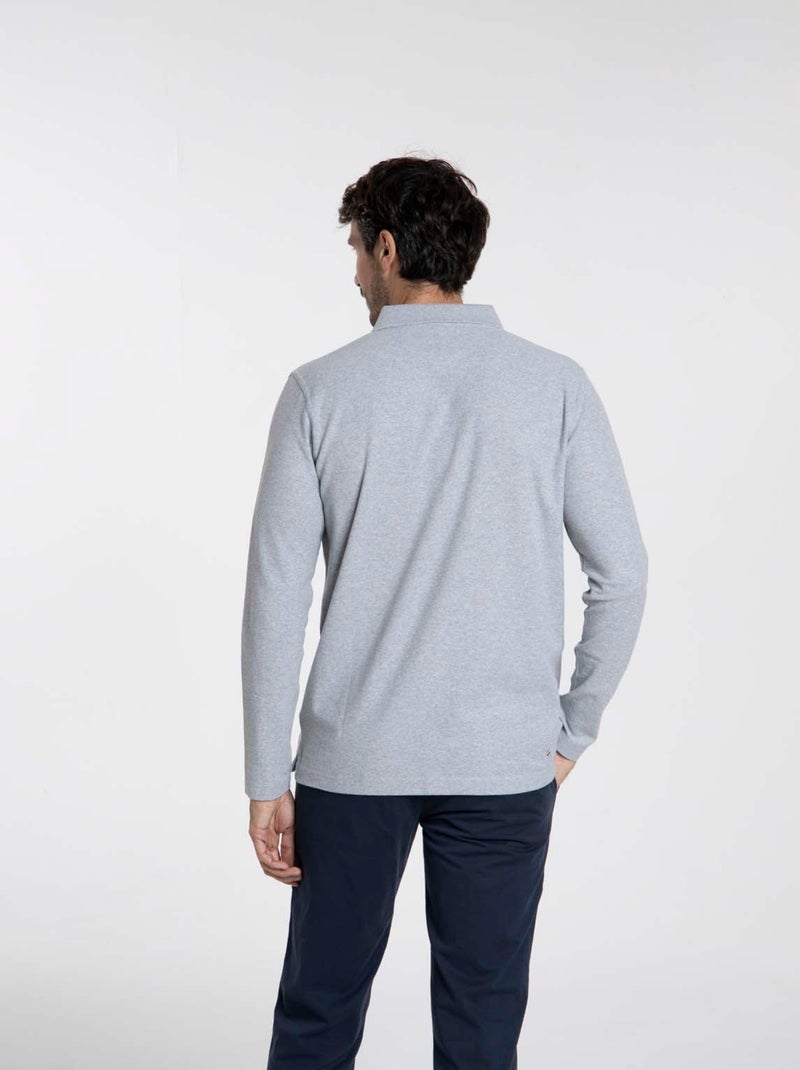 Gentleman Farmer - Polos manches longues en coton ORLEANS Gris chiné - Kiabi