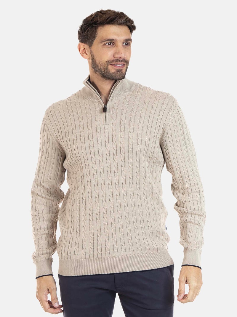 Gentleman Farmer - Pull col camioneur  en coton LANO Camel - Kiabi