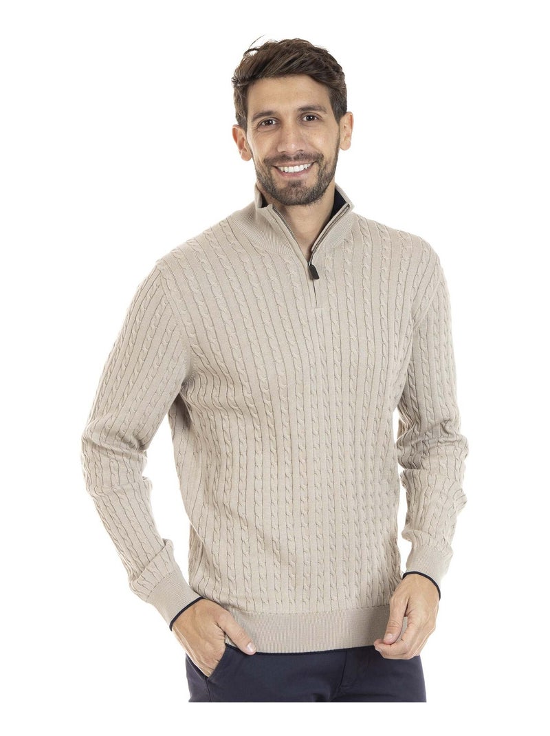 Gentleman Farmer - Pull col camioneur  en coton LANO Camel - Kiabi