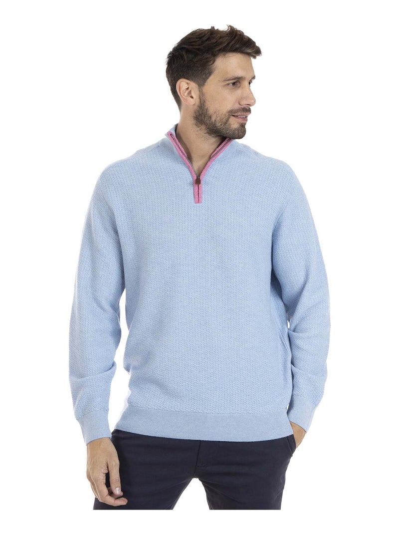 Gentleman Farmer - Pull col camioneur  en laine LYSE Bleu clair - Kiabi