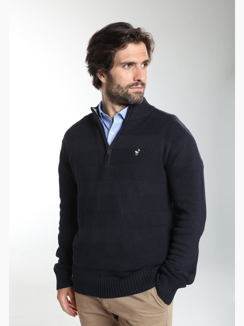 Gentleman farmer - pull col camionneur  en coton léopol Bleu marine - Kiabi