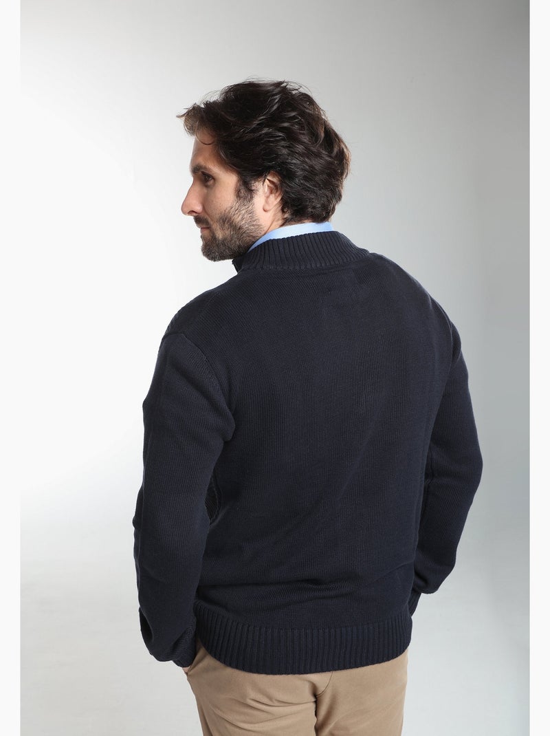 Gentleman farmer - pull col camionneur  en coton léopol Bleu marine - Kiabi