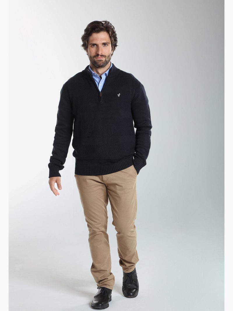 Gentleman farmer - pull col camionneur  en coton léopol Bleu marine - Kiabi