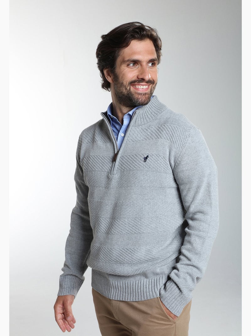 Gentleman farmer - pull col camionneur  en coton léopol Gris - Kiabi
