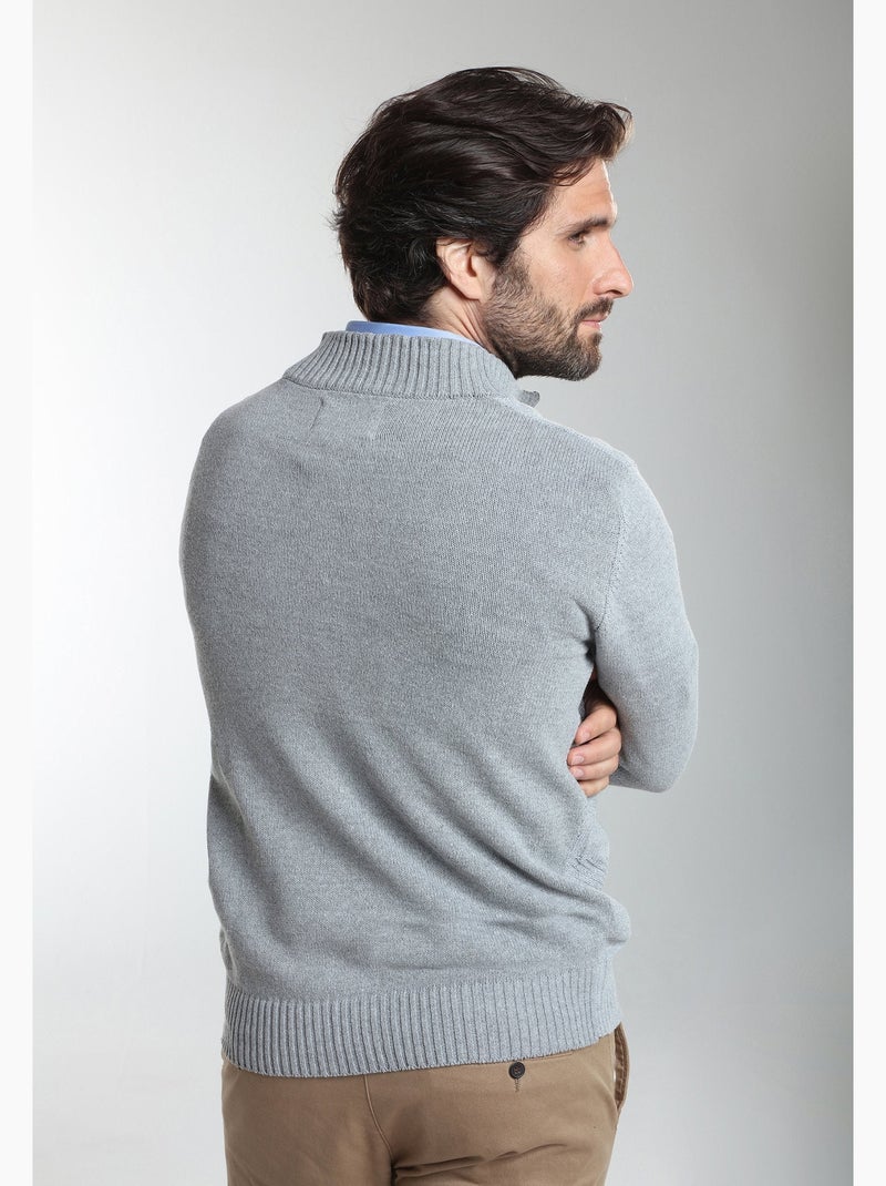 Gentleman farmer - pull col camionneur  en coton léopol Gris - Kiabi