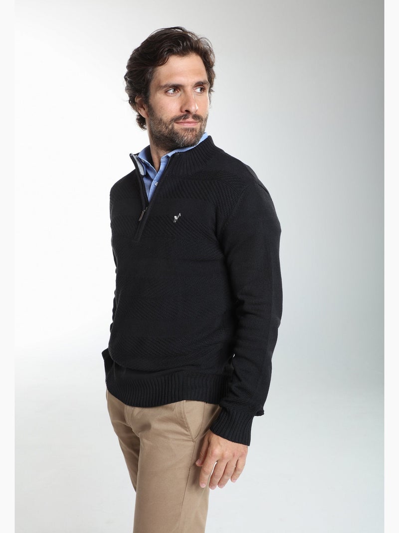 Gentleman farmer - pull col camionneur  en coton léopol Noir - Kiabi