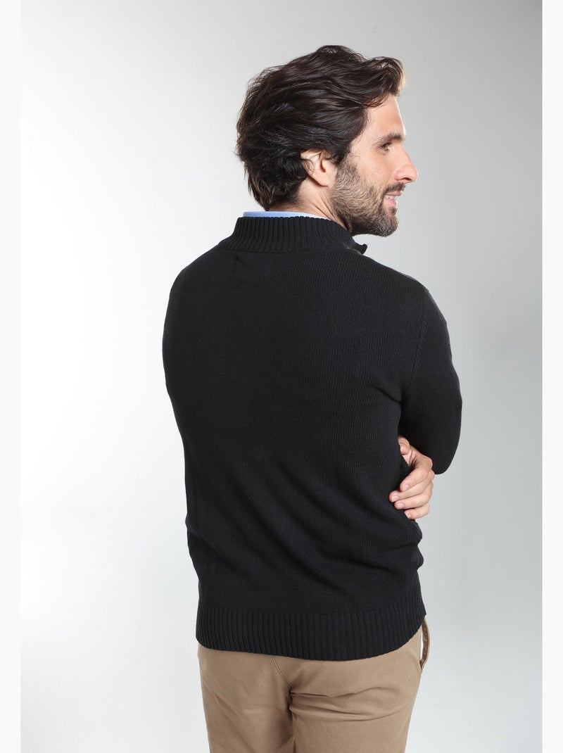 Gentleman farmer - pull col camionneur  en coton léopol Noir - Kiabi