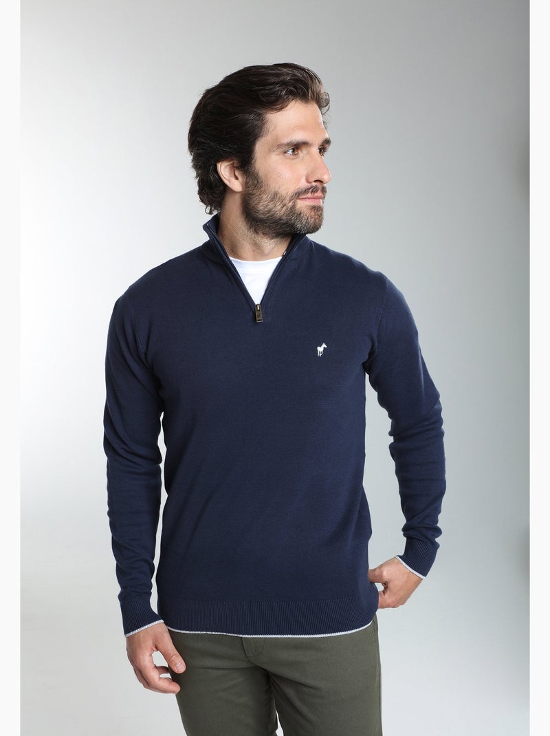 Gentleman farmer - pull col camionneur  en coton maxime Bleu marine - Kiabi
