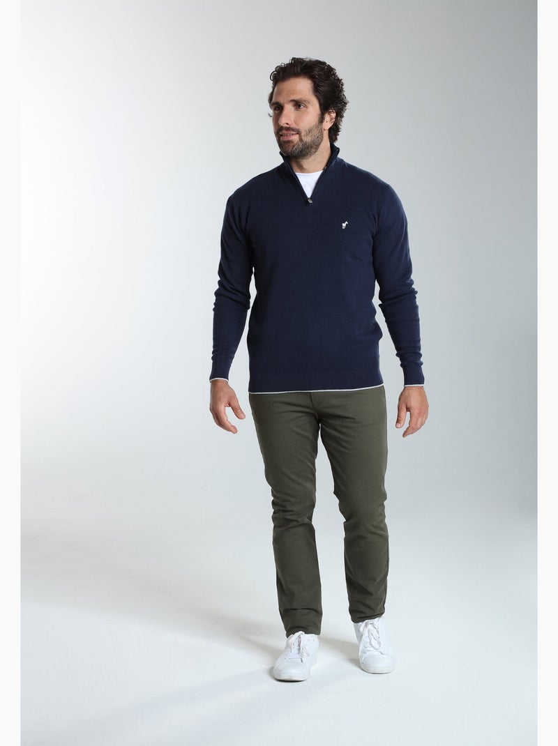 Gentleman farmer - pull col camionneur  en coton maxime Bleu marine - Kiabi