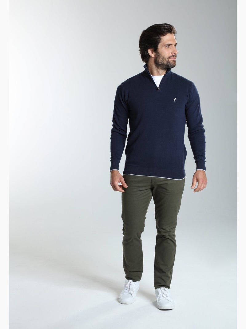 Gentleman farmer - pull col camionneur  en coton maxime Bleu marine - Kiabi