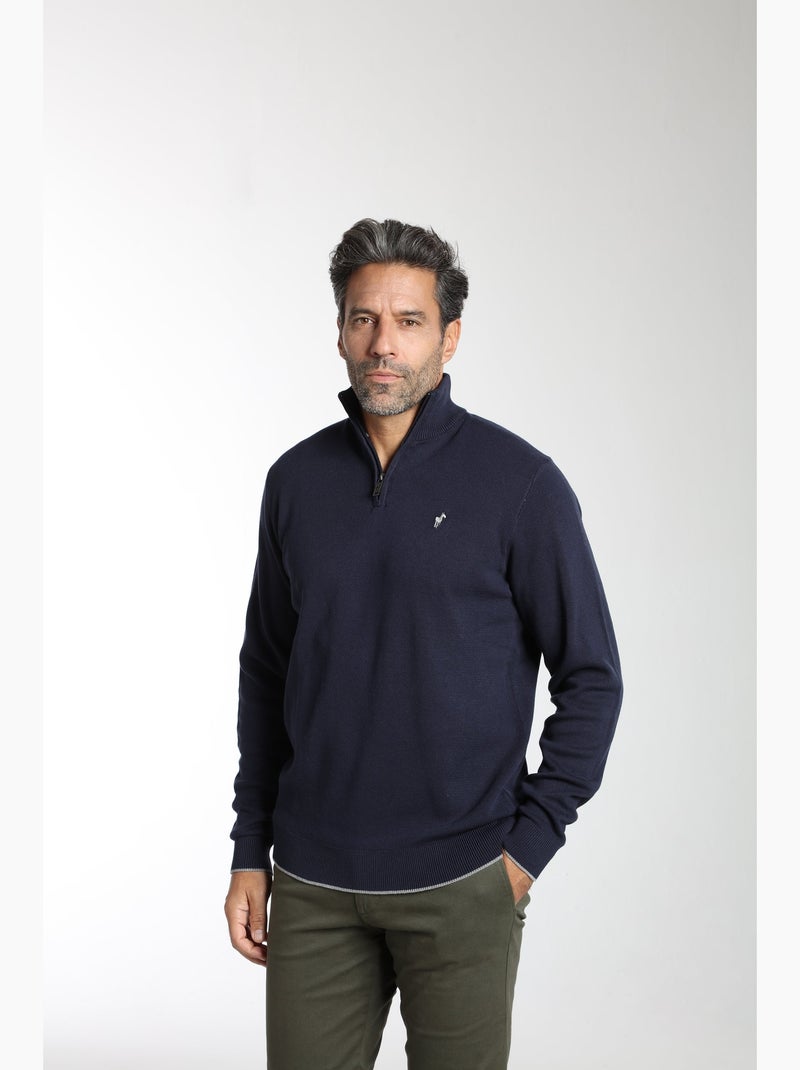 Gentleman Farmer - Pull col camionneur  en coton MILANO CAMIONNEUR Bleu marine - Kiabi