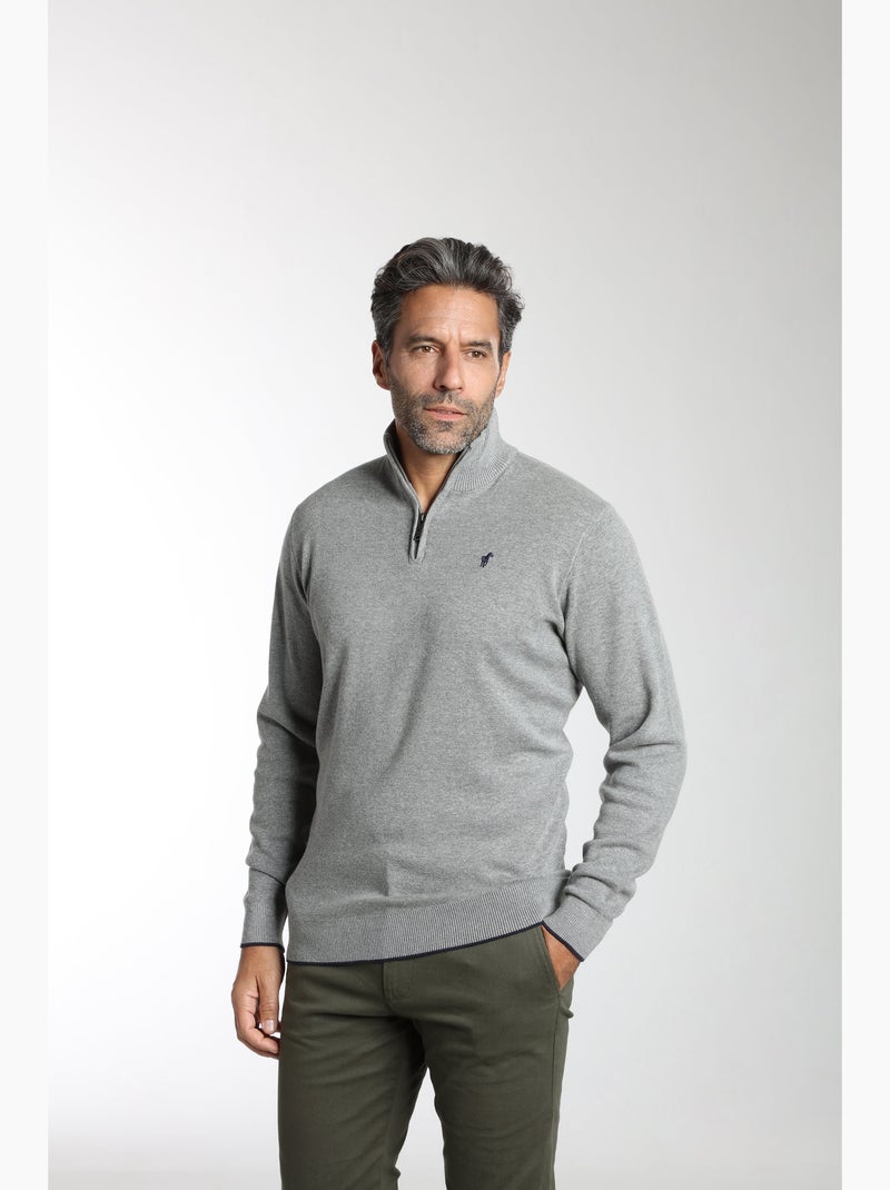 Gentleman Farmer - Pull col camionneur  en coton MILANO CAMIONNEUR Gris - Kiabi