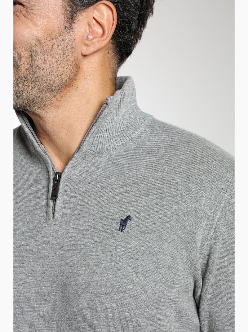 Gentleman Farmer - Pull col camionneur  en coton MILANO CAMIONNEUR Gris - Kiabi