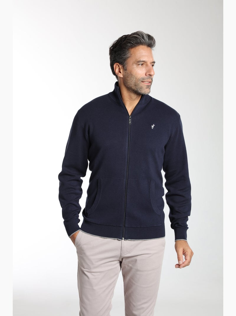 Gentleman Farmer - Pull col camionneur  en coton MILANO GILET Bleu marine - Kiabi