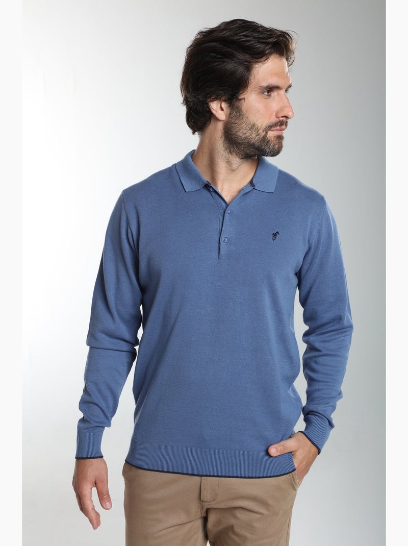 Gentleman farmer - pull col polo  en coton marvin Bleu - Kiabi