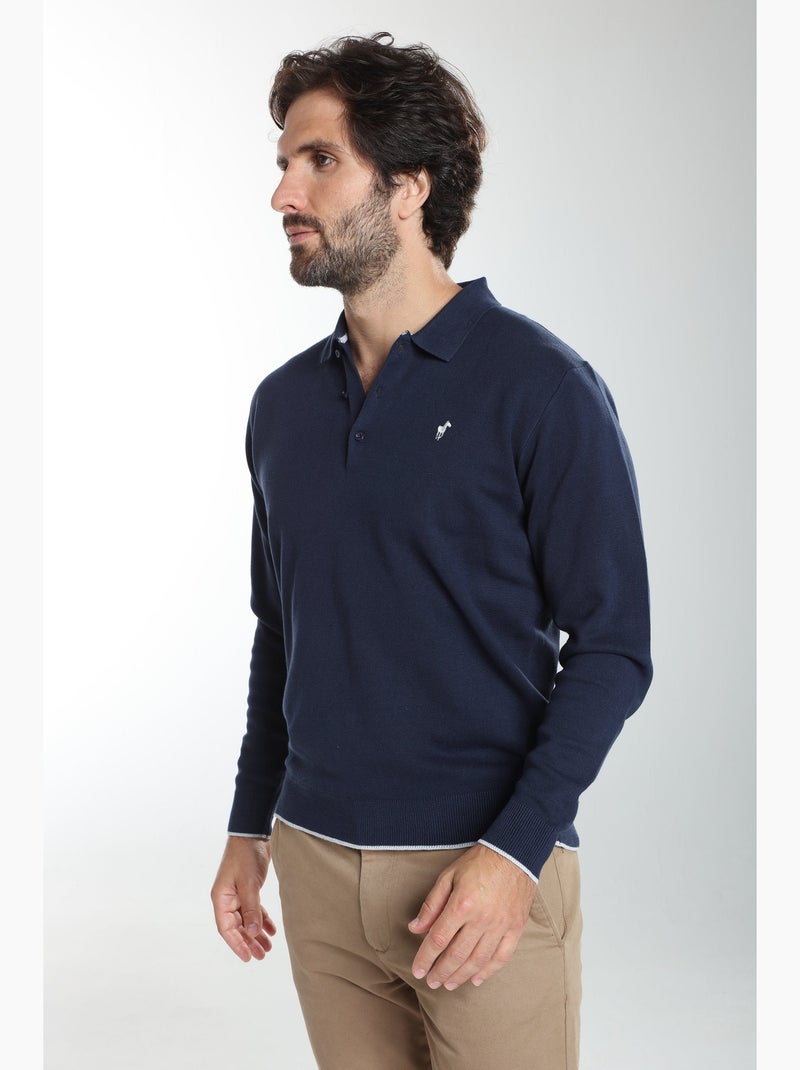 Gentleman farmer - pull col polo  en coton marvin Bleu marine - Kiabi