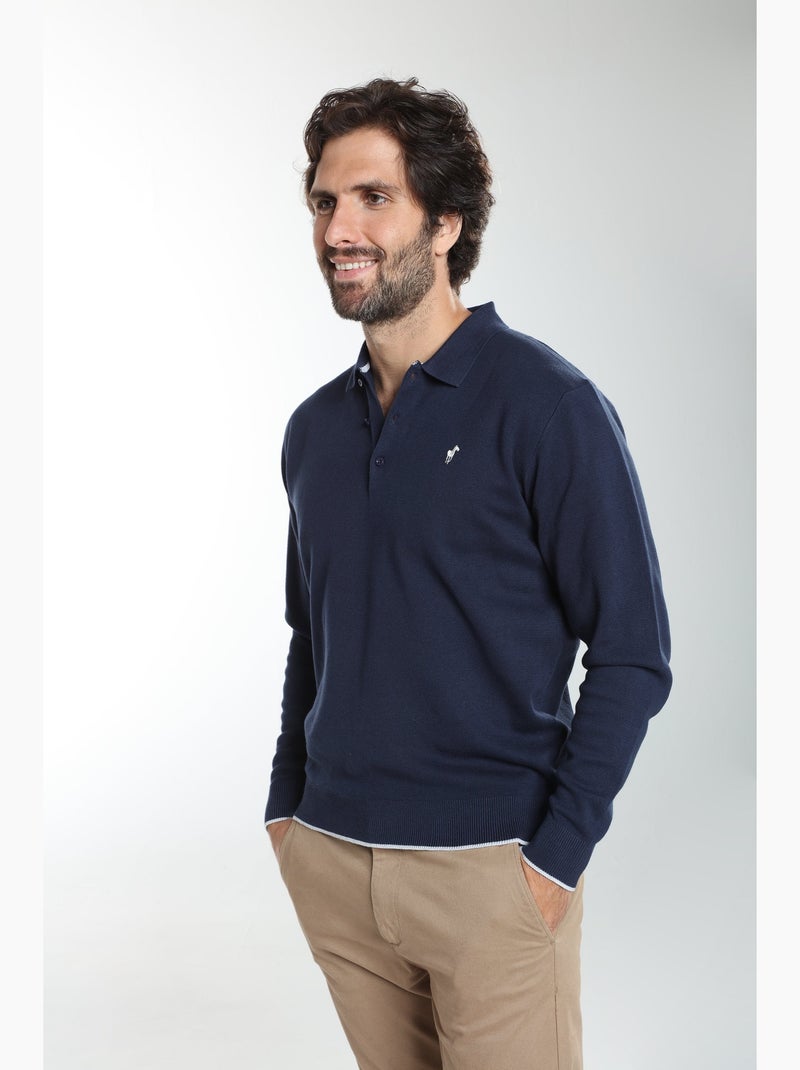 Gentleman farmer - pull col polo  en coton marvin Bleu marine - Kiabi