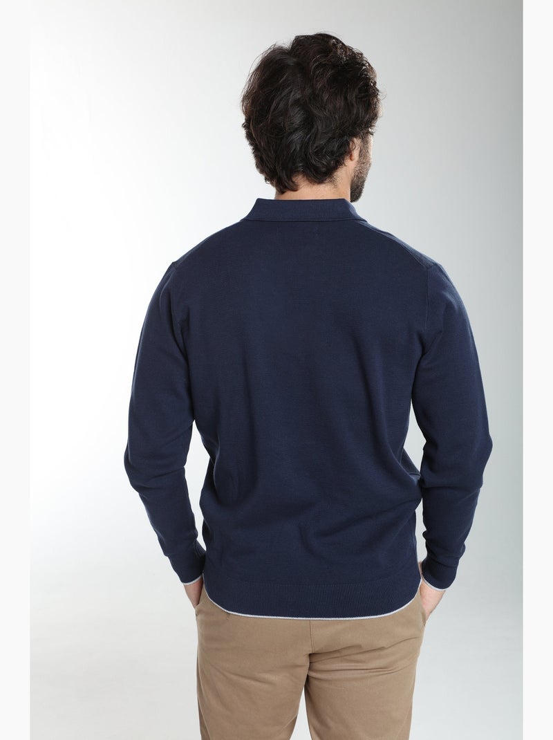 Gentleman farmer - pull col polo  en coton marvin Bleu marine - Kiabi