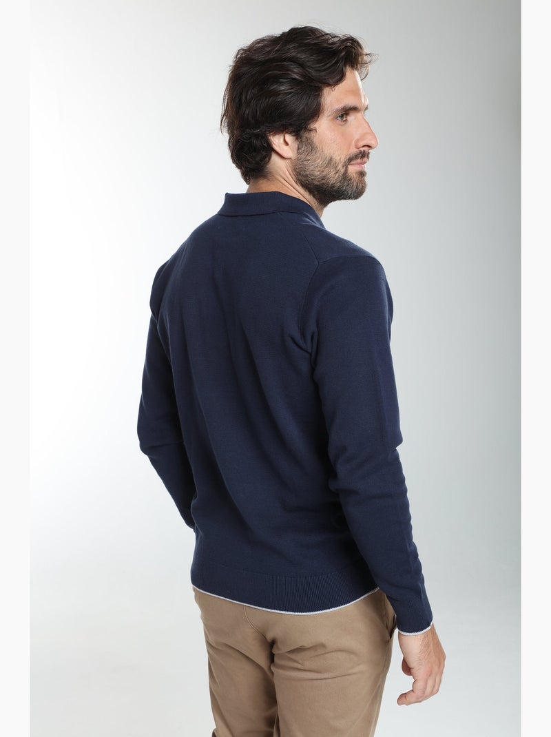 Gentleman farmer - pull col polo  en coton marvin Bleu marine - Kiabi